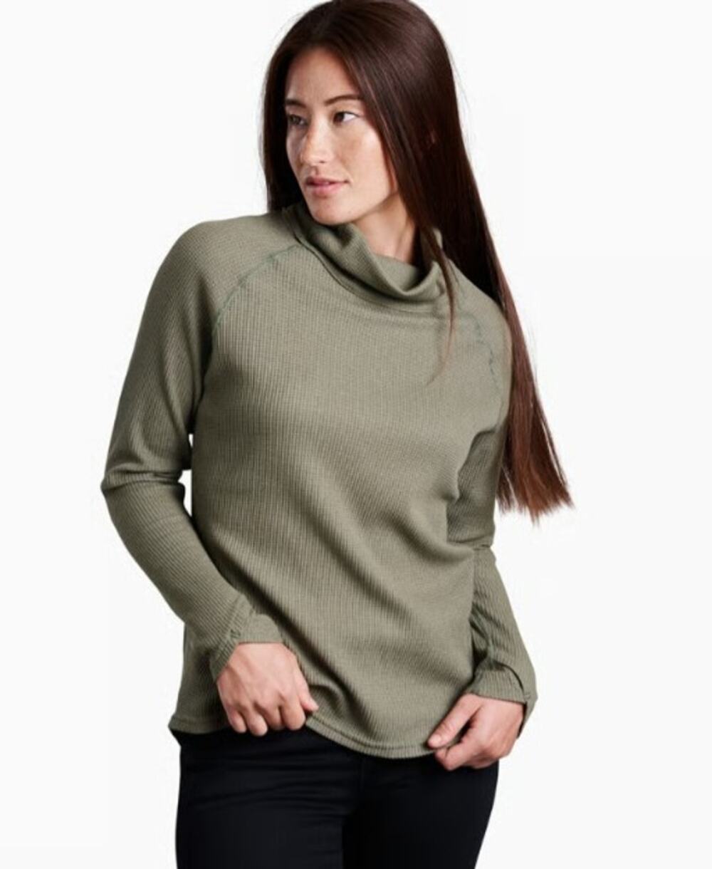 Kuhl Petra Turtleneck Shirt Long Sleeve Waffle Knit Green Large Gorpcore